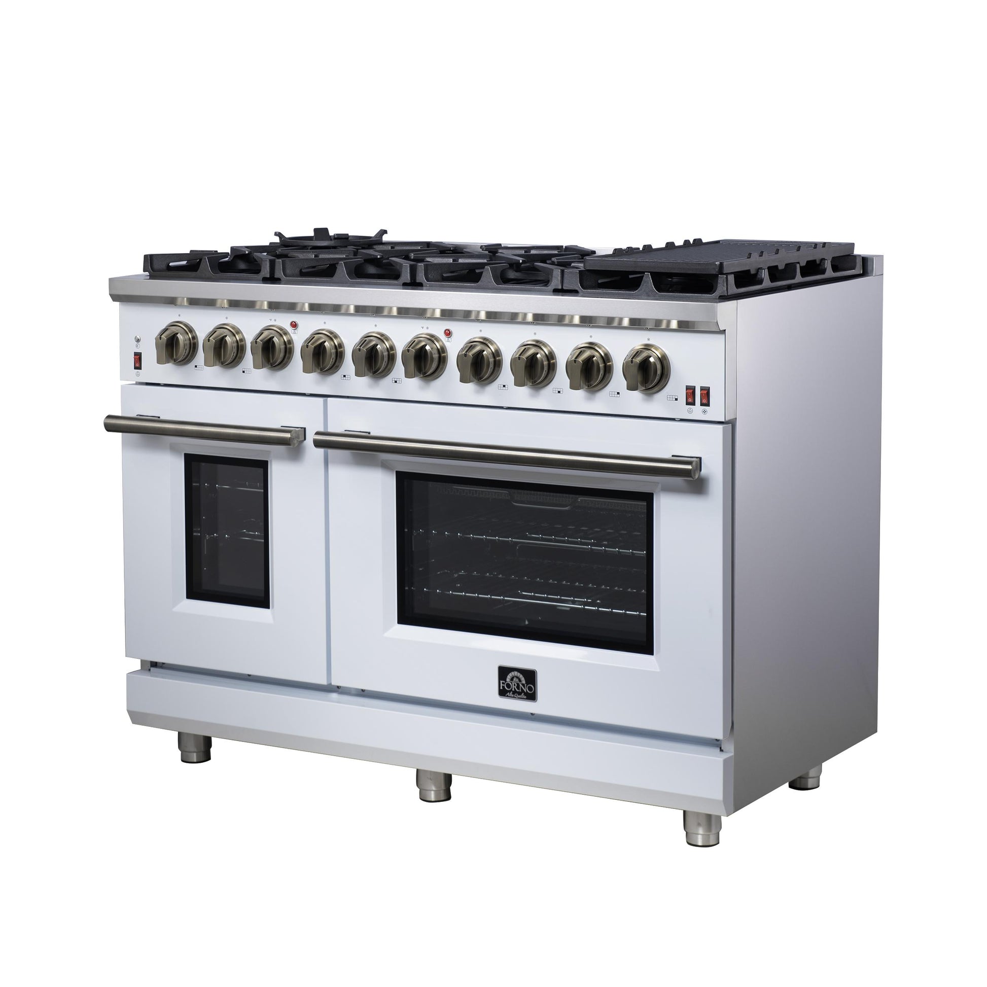 Forno FFSGS623948WHT Forno Massimo 48-Inch White Freestanding Gas Range, 8 Burners, True Convection Oven