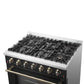 Forno FFSGS624436BLK Forno Galiano 36-Inch Freestanding Gas Range In Black With Antique Brass Design, 6 Burners, 83,000 Btu, 5.36 Cu.Ft. Convection Oven