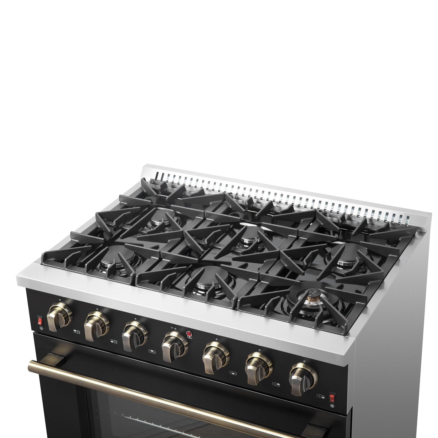 Forno FFSGS624436BLK Forno Galiano 36-Inch Freestanding Gas Range In Black With Antique Brass Design, 6 Burners, 83,000 Btu, 5.36 Cu.Ft. Convection Oven