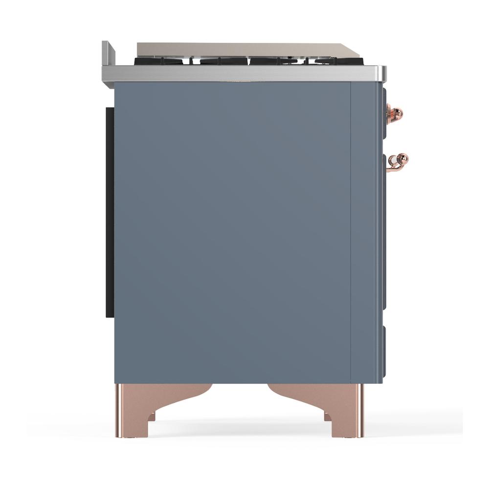 Ilve UM48FQNR3BGP Ilve Um48Fqnr3Bgp Majestic Iii 48 Inch Dual Fuel Range With 8 Burners And Griddle, Dual Function Burner Up To 25,000 Btu (Natural Gas, Solid Door, Blue Grey, Copper)