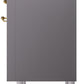 Ilve UPI366NMPMGG Nostalgie Ii 36 Inch Electric Freestanding Range In Matte Graphite With Brass Trim