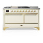 Ilve UM60FSQNR3AWG Ilve Um60Fsqnr3Awg Majestic Iii 60 Inch Dual Fuel Range With 7 Burners, Griddle And French Top, Dual Function Burner With Up To 25,000 Btu (Natural Gas, Solid Door, Antique White, Brass)