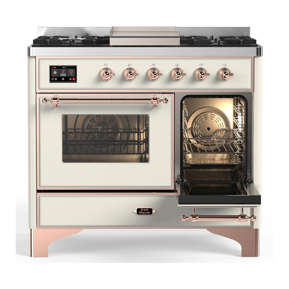 Ilve UMD40FNR3AWPLP Ilve Umd40Fnr3Awplp Majestic Iii 40 Inch Dual Fuel Range With 6 Burners And Griddle, Dual Function Burner Up To 25,000 Btu (Liquid Propane, Triple Glass Door, Antique White, Copper)