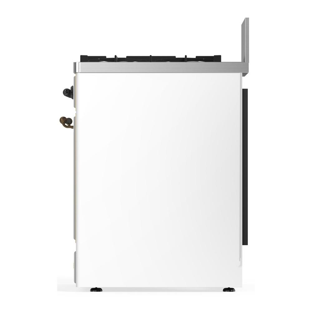 Ilve UM30QNR3WHBLP Ilve Um30Qnr3Whblp Majestic Iii 30 Inch Dual Fuel Range With 5 Black Brass Burners, Dual Function Burner Up To 25,000 Btu (Liquid Propane, Solid Door, White, Burnished)