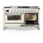 Ilve UM60FSNR3AWCLP Ilve Um60Fsnr3Awclp Majestic Iii 60 Inch Dual Fuel Range With 7 Burners, Griddle And French Top, Dual Function Burner With Up To 25,000 Btu (Liquid Propane, Triple Glass Door, Antique White, Chrome)