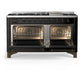 Ilve UM60FQNR3BKBLP Ilve Um60Fqnr3Bkblp Majestic Iii 60 Inch Dual Fuel Range With 9 Burners And Griddle, Dual Function Burner Up To 25,000 Btu (Liquid Propane, Solid Door, Glossy Black, Burnished)