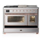 Ilve UM48FSNR3SSP Ilve Um48Fsnr3Ssp Majestic Iii 48 Inch Dual Fuel Range With 5 Black Brass Burners, Griddle And French Top, Dual Function Burner Up To 25,000 Btu (Natural Gas, Triple Glass Door, Stainless Steel, Copper)