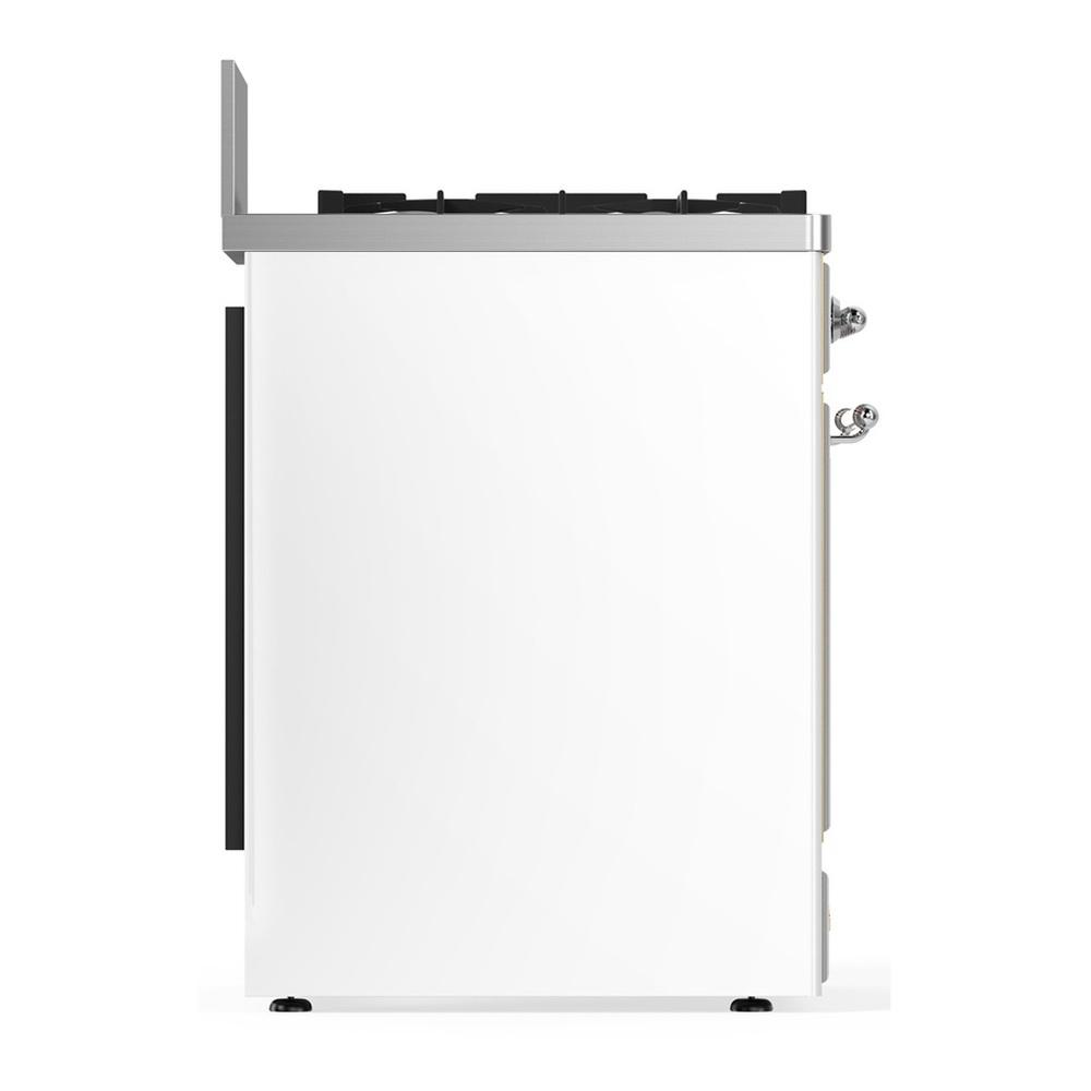 Ilve UM30NR3WHCLP Ilve Um30Nr3Whclp Majestic Iii 30 Inch Dual Fuel Range With 5 Black Brass Burners, Dual Function Burner Up To 25,000 Btu (Liquid Propane, Triple Glass Door, White, Chrome)