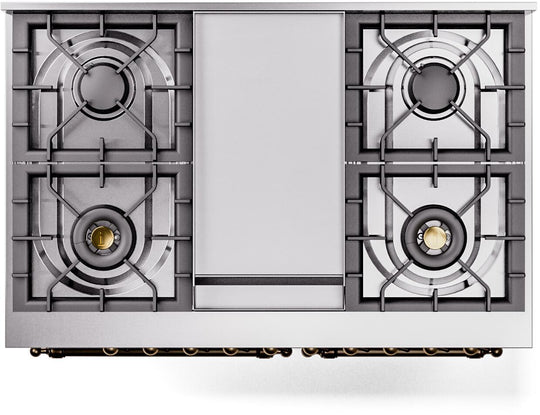 Ilve UPD40FQNMPBUB Nostalgie Ii 40 Inch Dual Fuel Natural Gas Freestanding Range In Burgundy With Bronze Trim