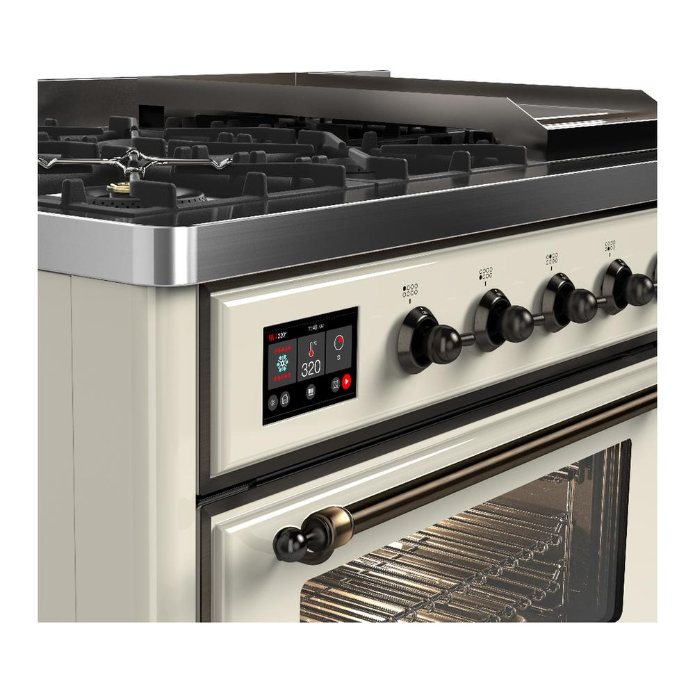 Ilve UM48FNR3AWBLP Ilve Um48Fnr3Awblp Majestic Iii 48 Inch Dual Fuel Range With 8 Burners And Griddle, Dual Function Burner Up To 25,000 Btu (Liquid Propane, Triple Glass Door, Antique White, Burnished)