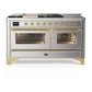 Ilve UM60FSNR3SSG Ilve Um60Fsnr3Ssg Majestic Iii 60 Inch Dual Fuel Range With 7 Burners, Griddle And French Top, Dual Function Burner With Up To 25,000 Btu (Natural Gas, Triple Glass Door, Stainless Steel, Brass)