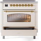 Ilve UPI366NMPAWG Nostalgie Ii 36 Inch Electric Freestanding Range In Antique White With Brass Trim