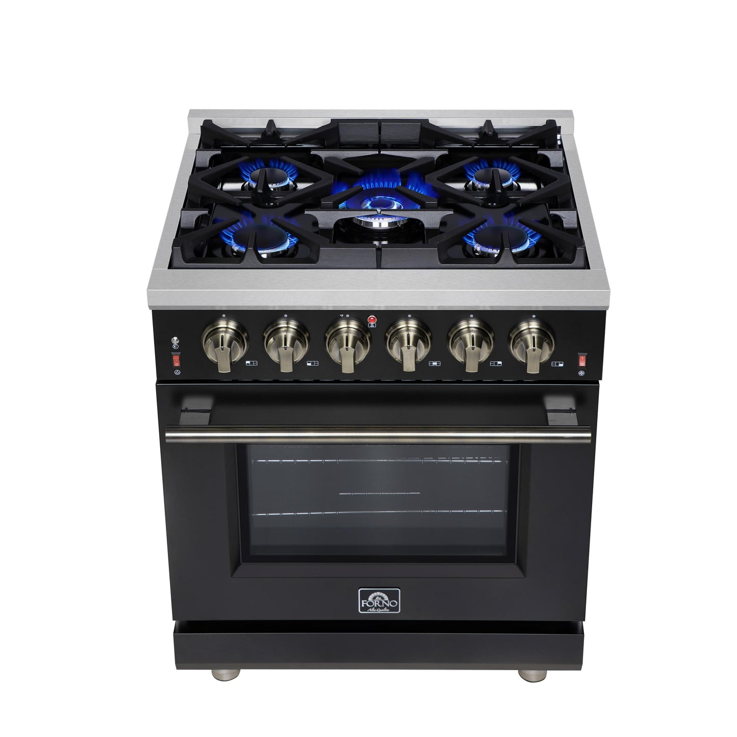 Forno FFSGS623930BLK Forno Massimo 30-Inch Black Freestanding Gas Range, 5 Burners, True Convection Oven