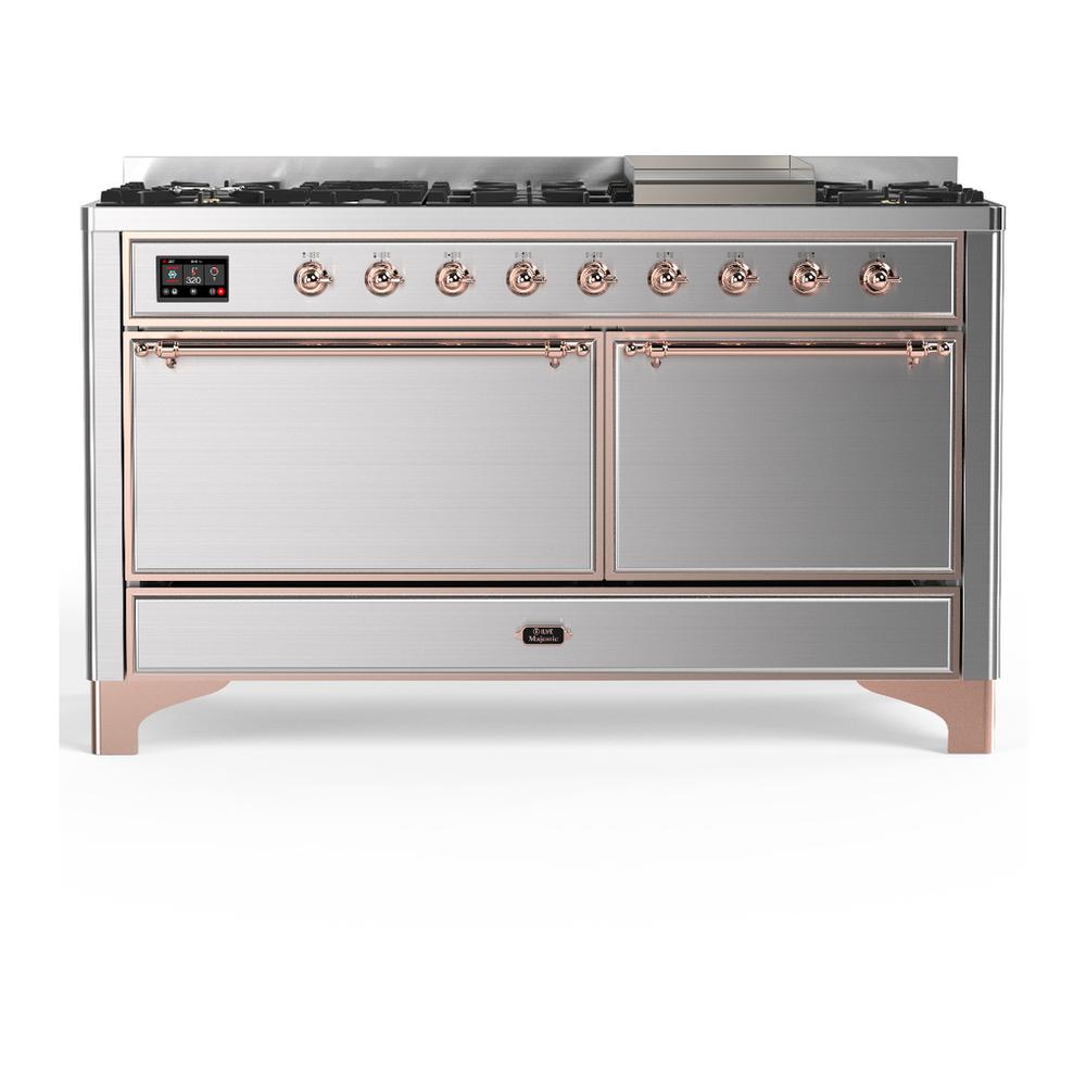 Ilve UM60FQNR3SSPLP Ilve Um60Fqnr3Ssplp Majestic Iii 60 Inch Dual Fuel Range With 9 Burners And Griddle, Dual Function Burner Up To 25,000 Btu (Liquid Propane, Solid Door, Stainless Steel, Copper)
