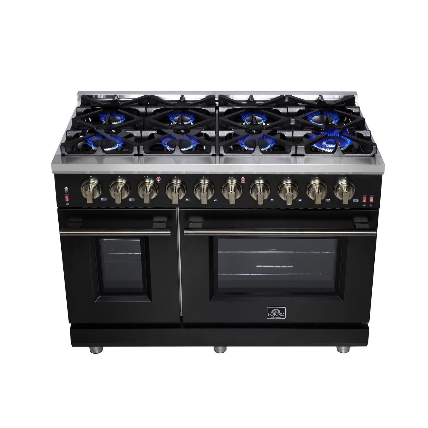 Forno FFSGS623948BLK Forno Massimo 48-Inch Black Freestanding Gas Range, 8 Burners, True Convection Oven