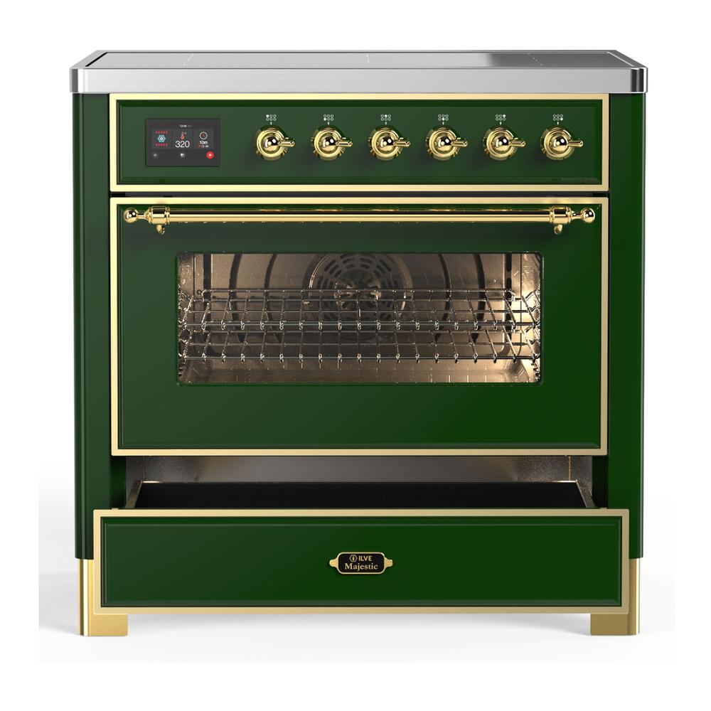 Ilve UMIB36NR3EGG Ilve Umib36Nr3Egg Majestic Iii 36 Inch Induction Range With 6 Elements, 3.5 Cu. Ft. Total Oven Capacity (Triple Glass Door, Emerald Green, Brass)