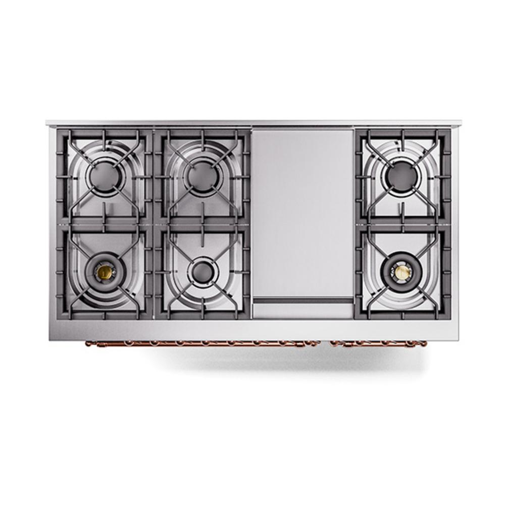 Ilve UN48FQNMPMGPLP Ilve Un48Fqnmpmgplp Nostalgie Ii Noblesse 48" Dual Fuel Range (8 Sealed Burners + Griddle, Liquid Propane, Solid Door, Graphite Matte, Copper)