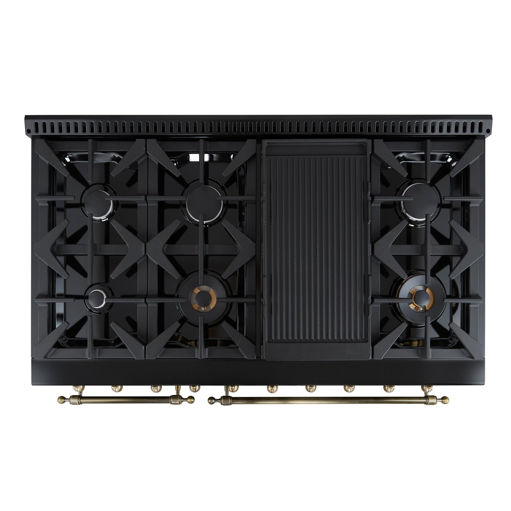 Forno FFSGS611348BLK Forno Antico 48-Inch Dual Fuel Range, Black With Antique Brass Finish, 8 Burners, 94,000 Btu, 5.5 Cu.Ft. Double Ovens & Griddle