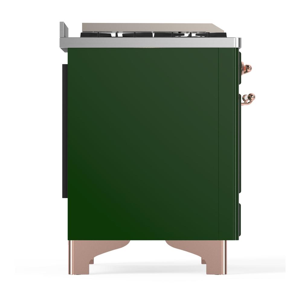 Ilve UM36FNR3EGP Ilve Um36Fnr3Egp Majestic Iii 36 Inch Dual Fuel Range With 6 Black Brass Burners And Griddle, Dual Function Burner Up To 25,000 Btu (Triple Glass Door, Emerald Green, Copper, Natural Gas)
