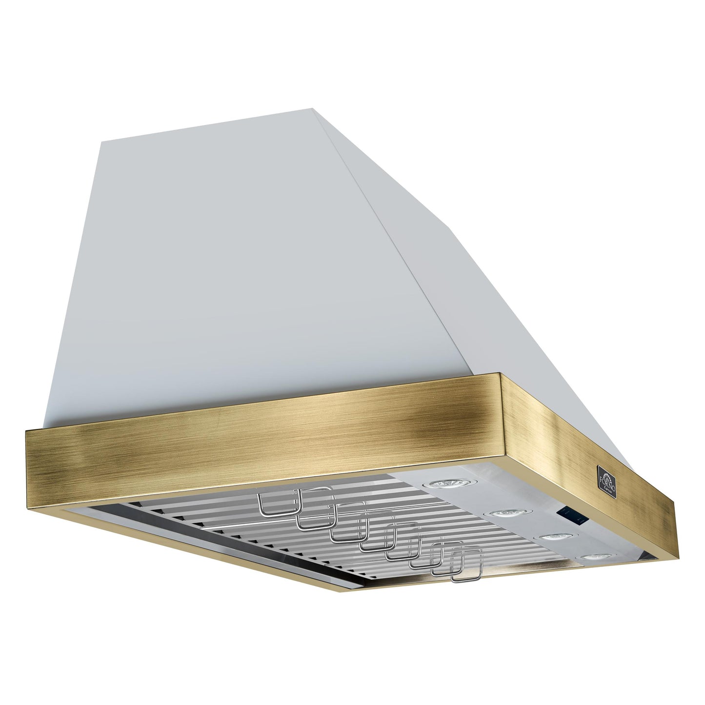 Forno FRHWM507848WHT Forno Vittorio 48-Inch Wall Mount Range Hood, White With Antique Brass Trim, 424 Cfm Airflow, Dishwasher-Safe Baffle Filters, Remote Control, 3-Speed Fan, Bright Led Lighting