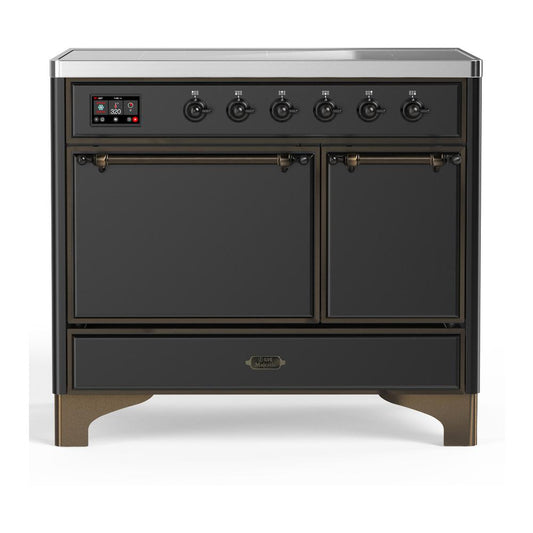 Ilve UMDIB40QNR3MGB Ilve Umdib40Qnr3Mgb Majestic Iii 40 Inch Induction Range With 6 Elements, 3.82 Cu. Ft. Total Oven Capacity (Solid Door, Graphite Matte, Burnished)
