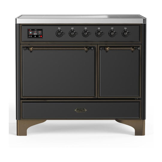 Ilve UMDIB40QNR3MGB Ilve Umdib40Qnr3Mgb Majestic Iii 40 Inch Induction Range With 6 Elements, 3.82 Cu. Ft. Total Oven Capacity (Solid Door, Graphite Matte, Burnished)