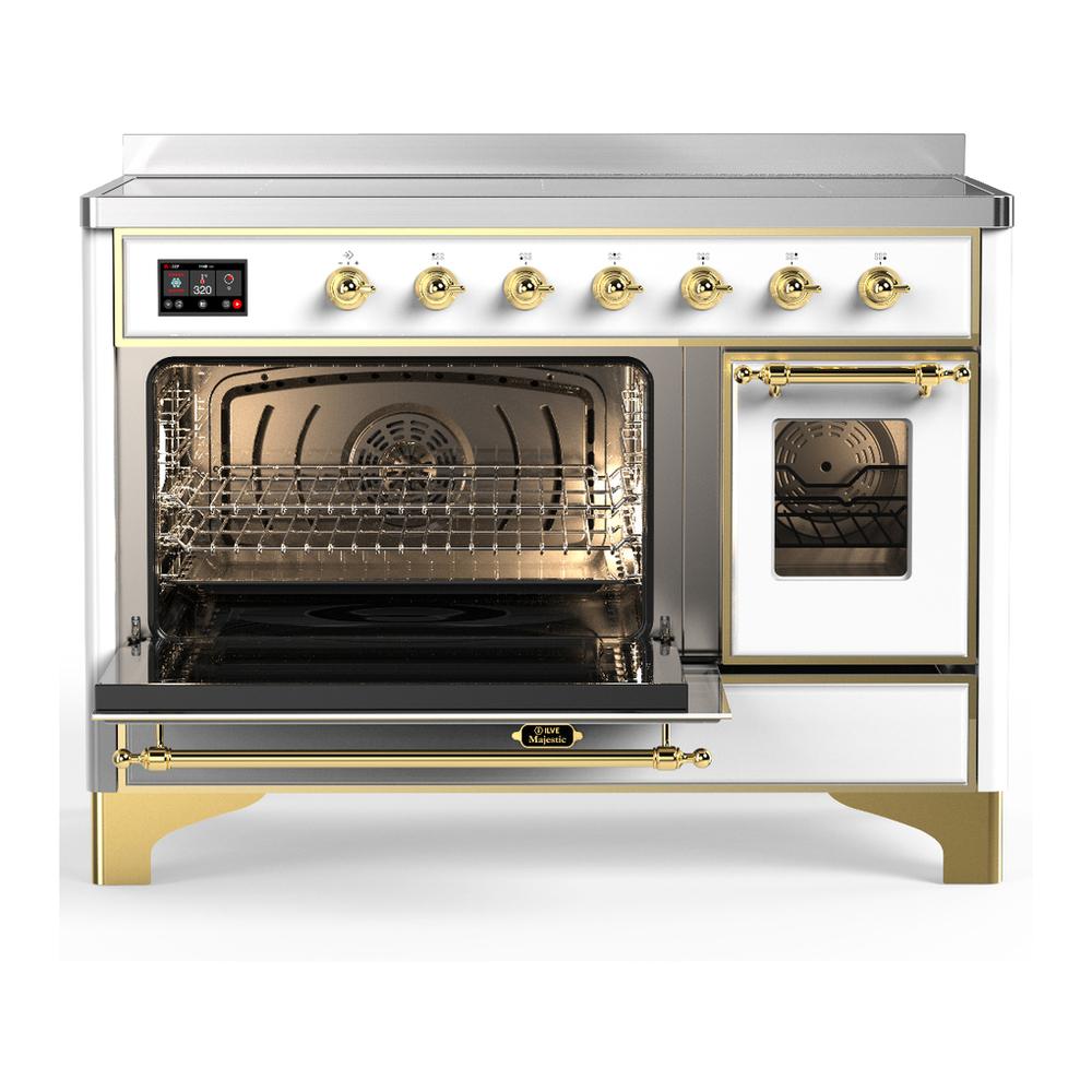 Ilve UMIB48NR3WHG Ilve Umib48Nr3Whg Majestic Iii 48 Inch Induction Range With 6 Elements, 5.02 Cu. Ft. Total Oven Capacity (Triple Glass Door, White, Brass)