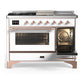 Ilve UM48FSNR3WHPLP Ilve Um48Fsnr3Whplp Majestic Iii 48 Inch Dual Fuel Range With 5 Black Brass Burners, Griddle And French Top, Dual Function Burner Up To 25,000 Btu (Liquid Propane, Triple Glass Door, White, Copper)