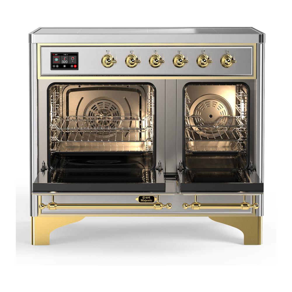 Ilve UMDIB40QNR3SSG Ilve Umdib40Qnr3Ssg Majestic Iii 40 Inch Induction Range With 6 Elements, 3.82 Cu. Ft. Total Oven Capacity (Solid Door, Stainless Steel, Brass)