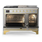 Ilve UM48FSNR3SSGLP Ilve Um48Fsnr3Ssglp Majestic Iii 48 Inch Dual Fuel Range With 5 Black Brass Burners, Griddle And French Top, Dual Function Burner Up To 25,000 Btu (Liquid Propane, Triple Glass Door, Stainless Steel, Brass)