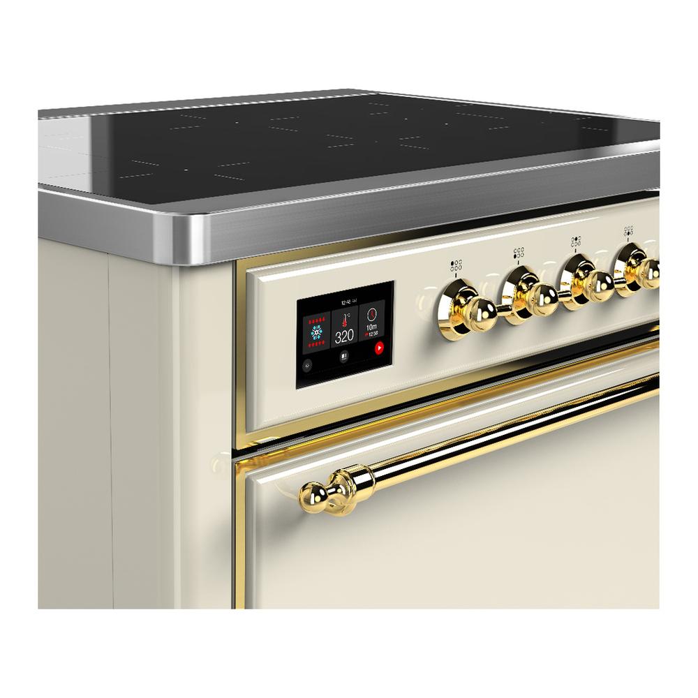 Ilve UMIB36QNR3AWG Ilve Umib36Qnr3Awg Majestic Iii 36 Inch Induction Range With 6 Elements, 3.5 Cu. Ft. Total Oven Capacity (Solid Door, Antique White, Brass)