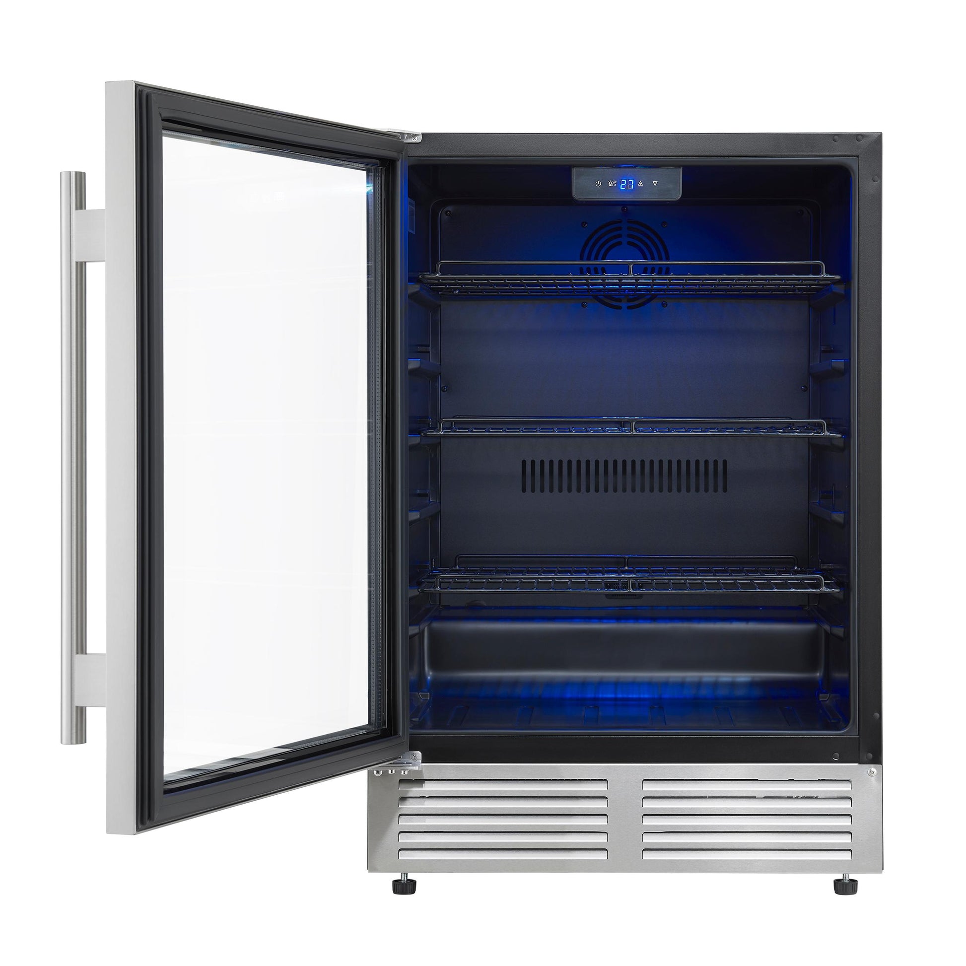 Forno FWCDR666524S Forno Frescolino 24 Inch Beverage Cooler, Stainless Steel, With Led Lighting, Triple Glass Door, 188 Can Capacity, Built-In Or Freestanding