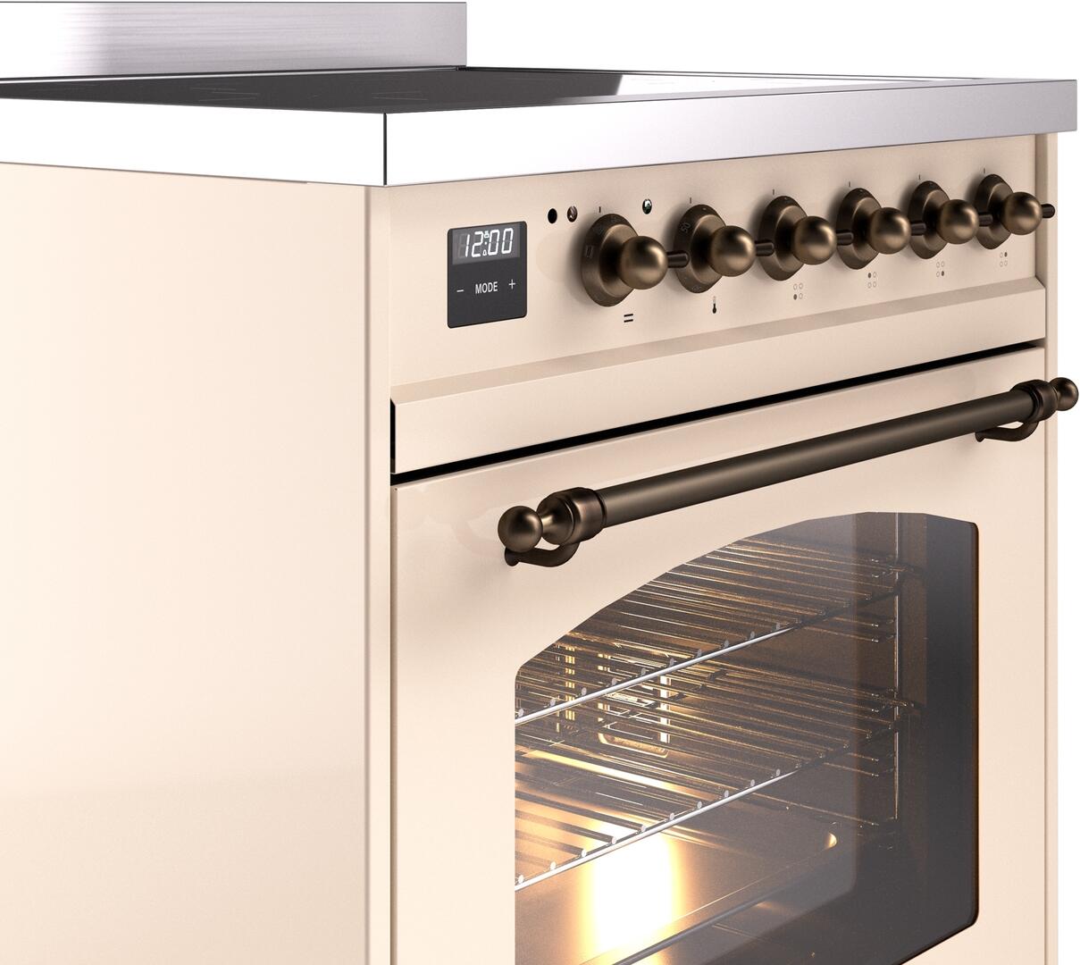 Ilve UPI304NMPAWB Nostalgie Ii 30 Inch Electric Freestanding Range In Antique White With Bronze Trim