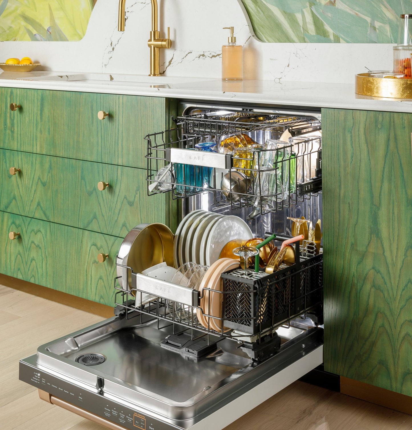 Cafe CDP888M5VS5 Café&#8482; Customfit Energy Star Stainless Interior Smart Dishwasher With Ultra Wash Top Rack And Dual Convection Ultra Dry, Led Lights, 39 Dba In Platinum Glass