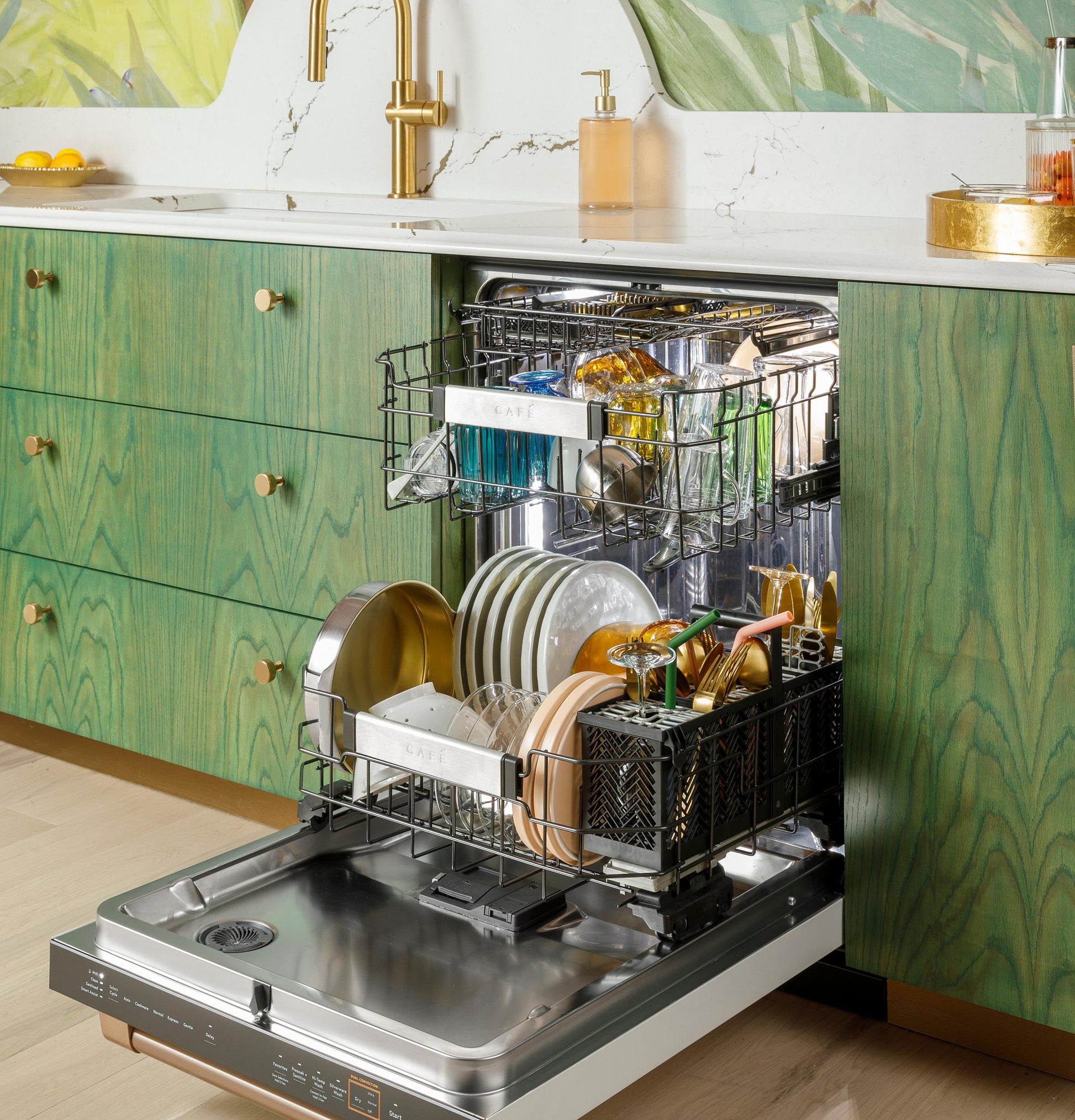 Cafe CDP888M5VS5 Café&#8482; Customfit Energy Star Stainless Interior Smart Dishwasher With Ultra Wash Top Rack And Dual Convection Ultra Dry, Led Lights, 39 Dba In Platinum Glass