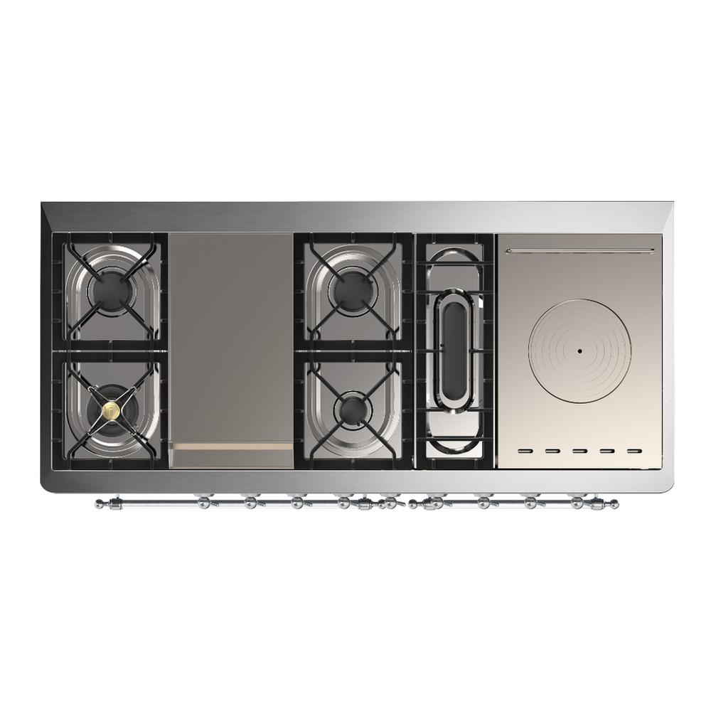 Ilve UM60FSQNR3MGCLP Ilve Um60Fsqnr3Mgclp Majestic Iii 60 Inch Dual Fuel Range With 7 Burners, Griddle And French Top, Dual Function Burner With Up To 25,000 Btu (Liquid Propane, Solid Door, Graphite Matte, Chrome)