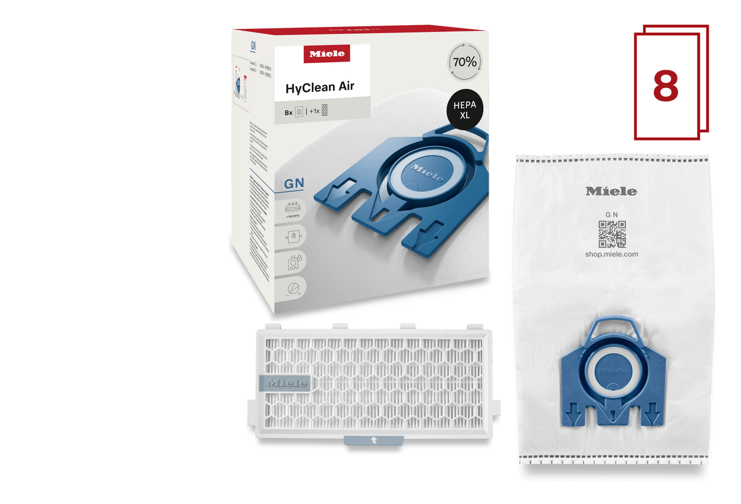 Miele GNALLERGYXLHYCLEANAIR 8 Vacuum Bags And A Hepa Filter At A Special Price - For Complete C2, Complete C3.