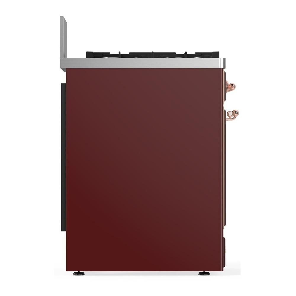Ilve UM30QNR3BUP Ilve Um30Qnr3Bup Majestic Iii 30 Inch Dual Fuel Range With 5 Black Brass Burners, Dual Function Burner Up To 25,000 Btu (Natural Gas, Solid Door, Burgundy, Copper)