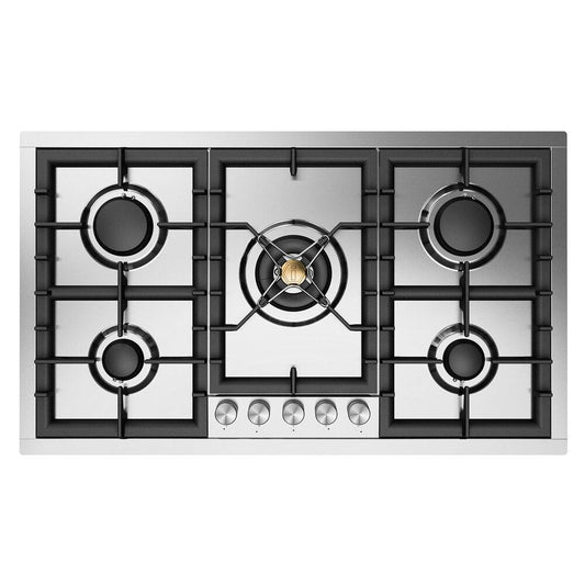 Ilve UHCPT95SS Ilve Uhcpt95Ss Professional Plus Ii 36 Inch Built-In Gas Cooktop With Total Black Brass Burners, In Stainless Steel (5 Sealed Burners, Natural Gas)