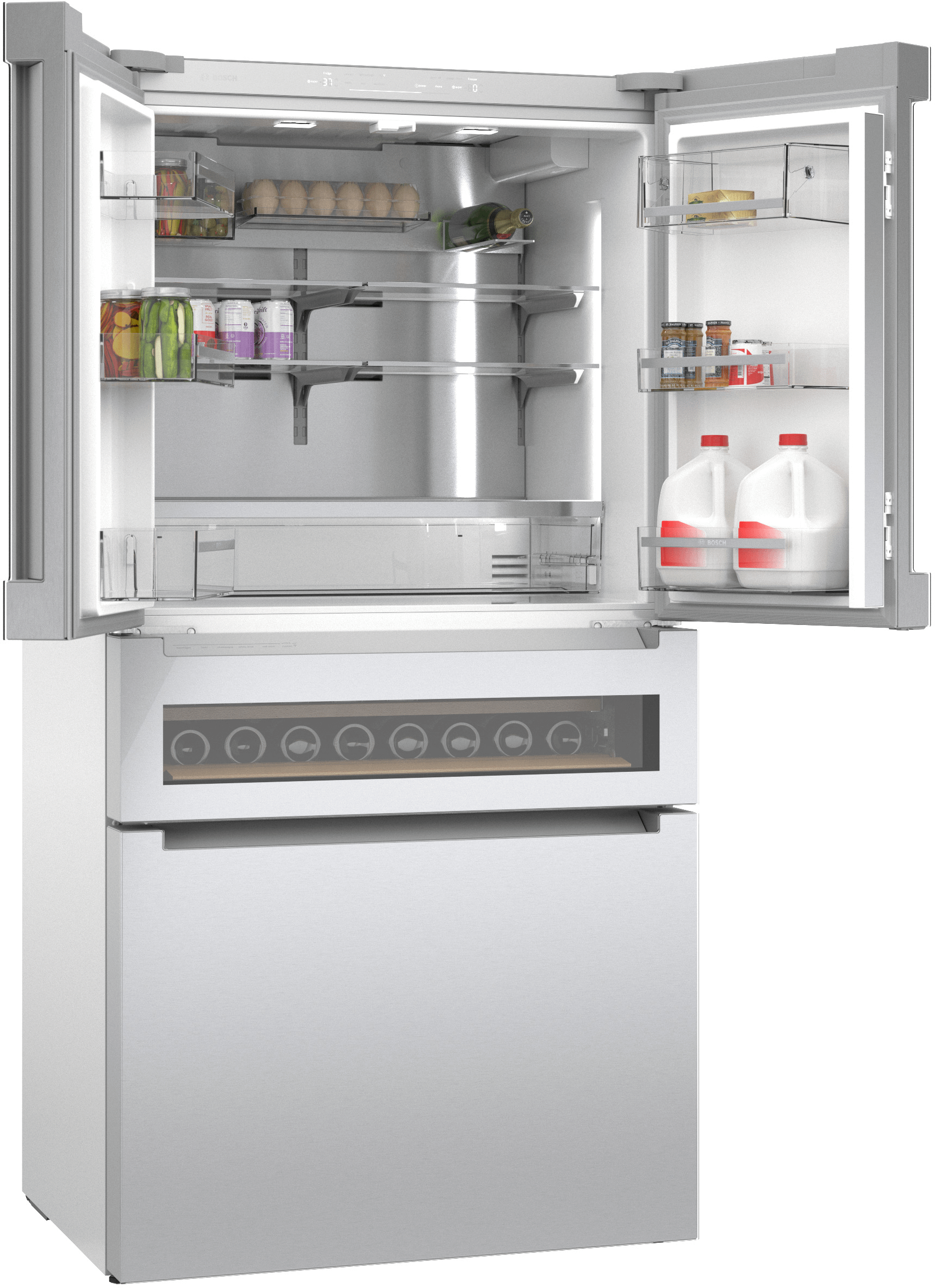 Bosch B36CL84ENG 800 Series, French Door Bottom Mount Refrigerator, Glass Door, 36'', Stainless Steel