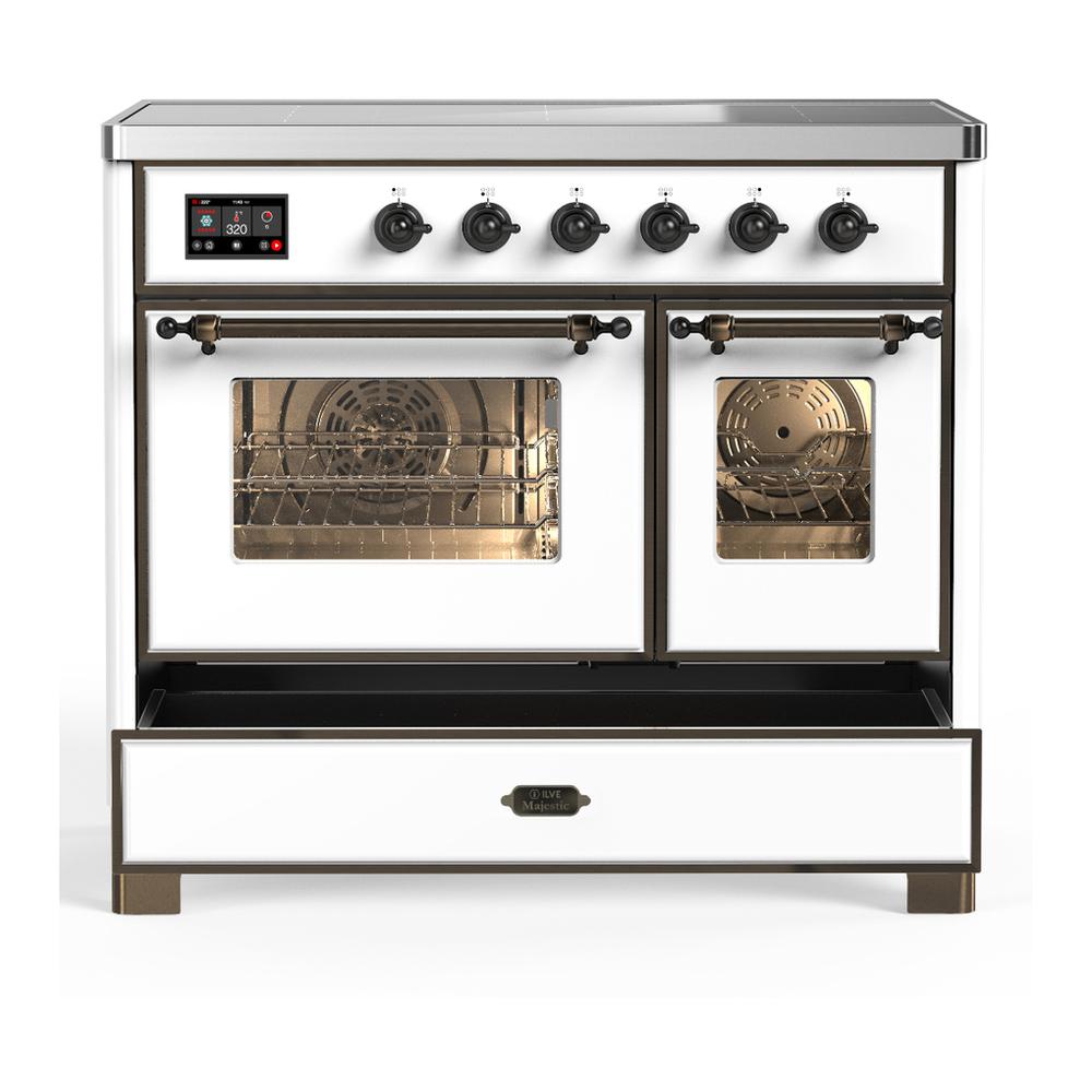 Ilve UMDIB40NR3WHB Ilve Umdib40Nr3Whb Majestic Iii 40 Inch Induction Range With 6 Elements, 3.82 Cu. Ft. Total Oven Capacity (Triple Glass Door, White, Burnished)