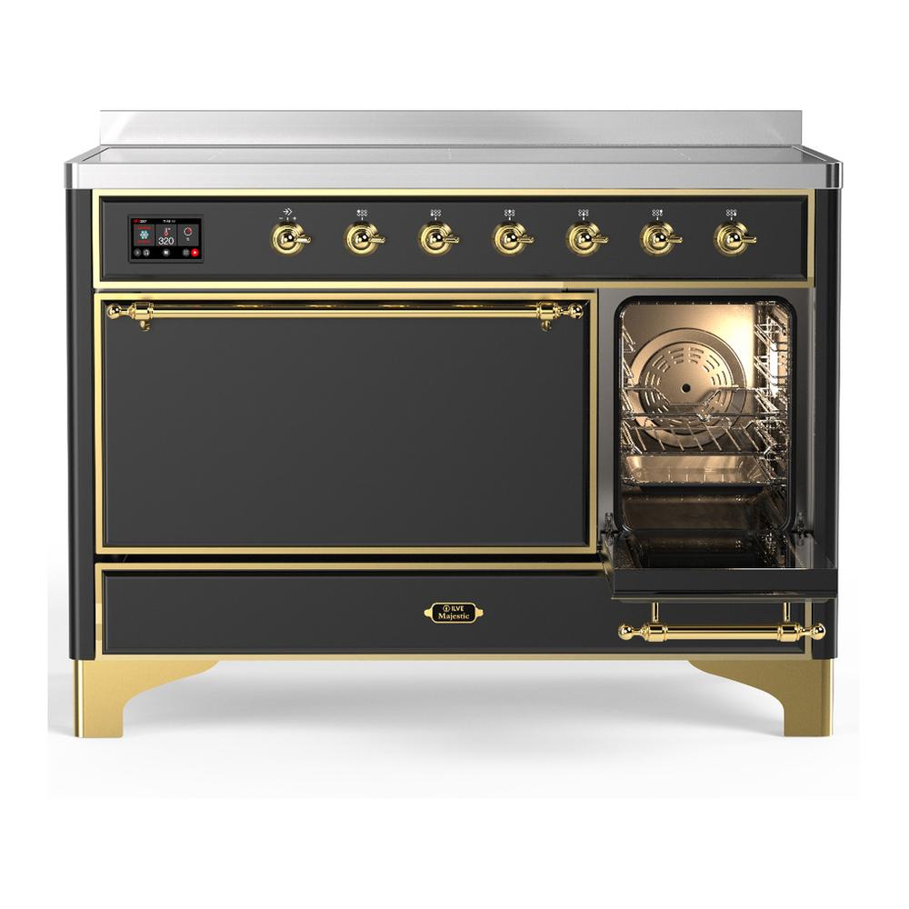 Ilve UMIB48QNR3MGG Ilve Umib48Qnr3Mgg Majestic Iii 48 Inch Induction Range With 6 Elements, 5.02 Cu. Ft. Total Oven Capacity (Solid Door, Graphite Matte, Brass)