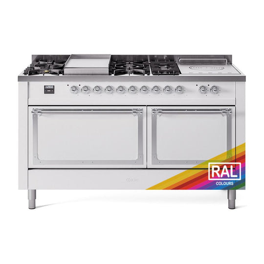 Ilve UN60FSQNMPRAC Ilve Un60Fsqnmprac Nostalgie Ii Noblesse 60" Dual Fuel Range (7 Sealed Burners + Griddle + French Top, Natural Gas, Solid Door, Ral, Chrome)