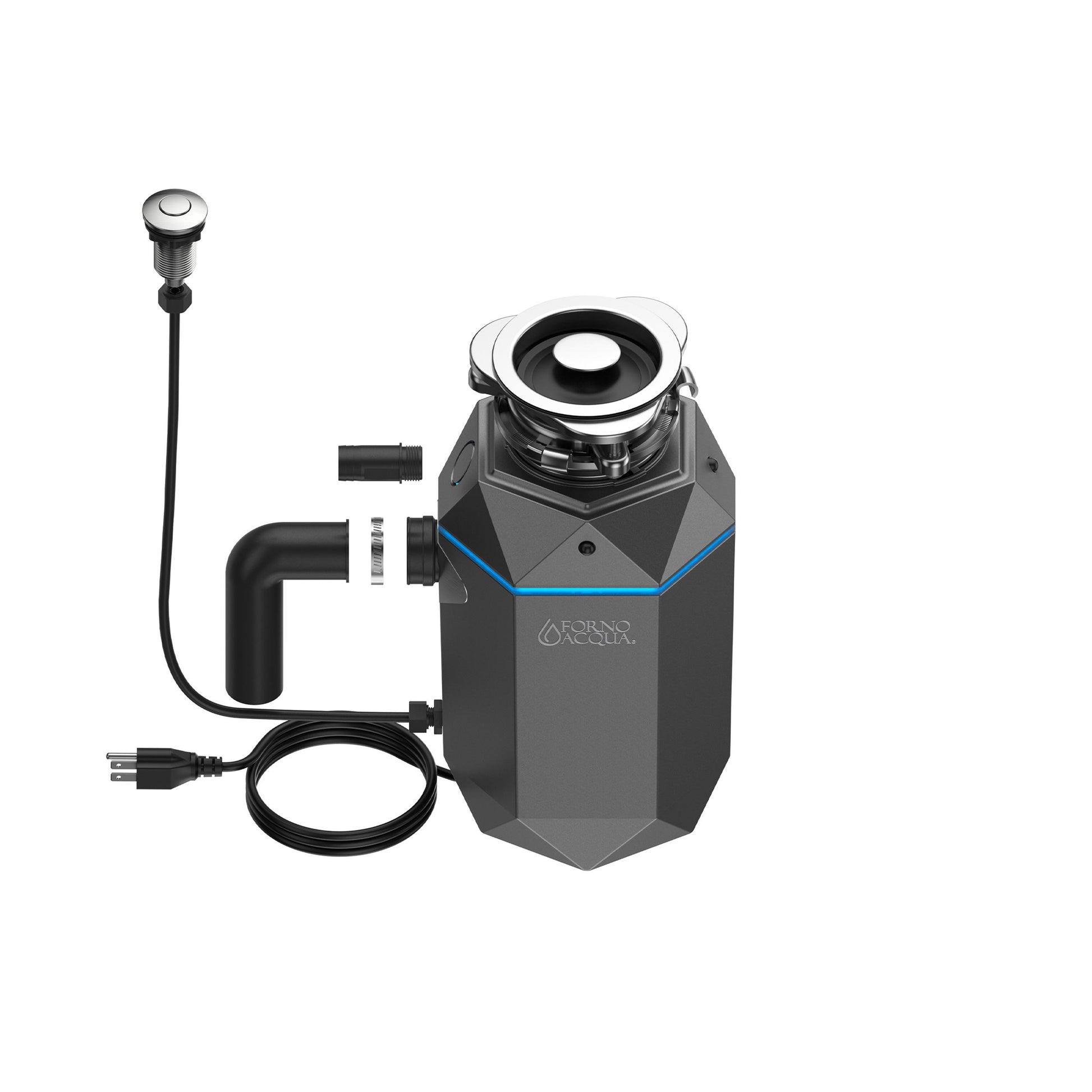 Forno WDD075TA1BO Forno Acqua Brightdiamond Black Onyx 3/4Hp Super Quiet Garbage Disposal Corded With Motion Sensor Cabinet Light & Pre-Wired Air Switch