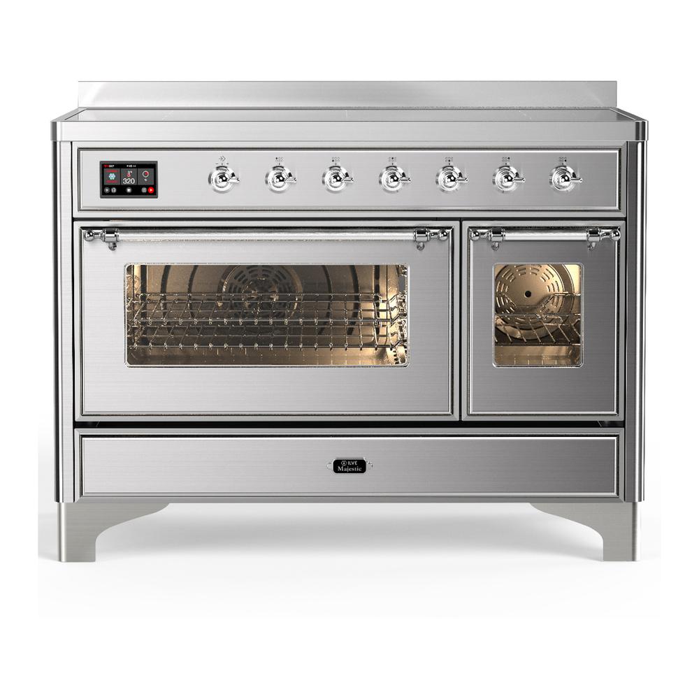 Ilve UMIB48NR3SSC Ilve Umib48Nr3Ssc Majestic Iii 48 Inch Induction Range With 6 Elements, 5.02 Cu. Ft. Total Oven Capacity (Triple Glass Door, Stainless Steel, Chrome)