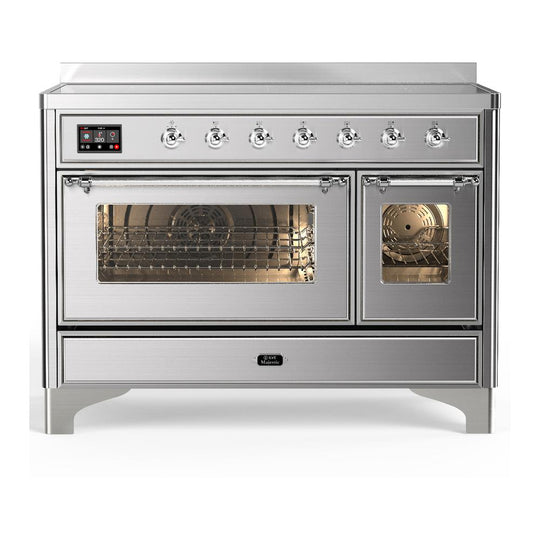 Ilve UMIB48NR3SSC Ilve Umib48Nr3Ssc Majestic Iii 48 Inch Induction Range With 6 Elements, 5.02 Cu. Ft. Total Oven Capacity (Triple Glass Door, Stainless Steel, Chrome)
