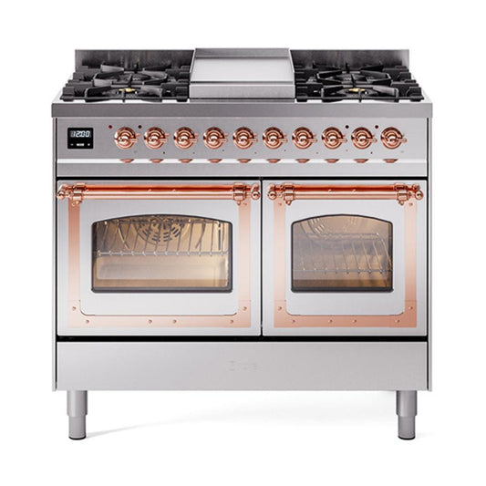 Ilve UND40FNMPSSPLP Ilve Und40Fnmpssplp Nostalgie Ii Noblesse 40" Dual Fuel Range (Liquid Propane, Triple Glass Door, Stainless Steel, Copper)