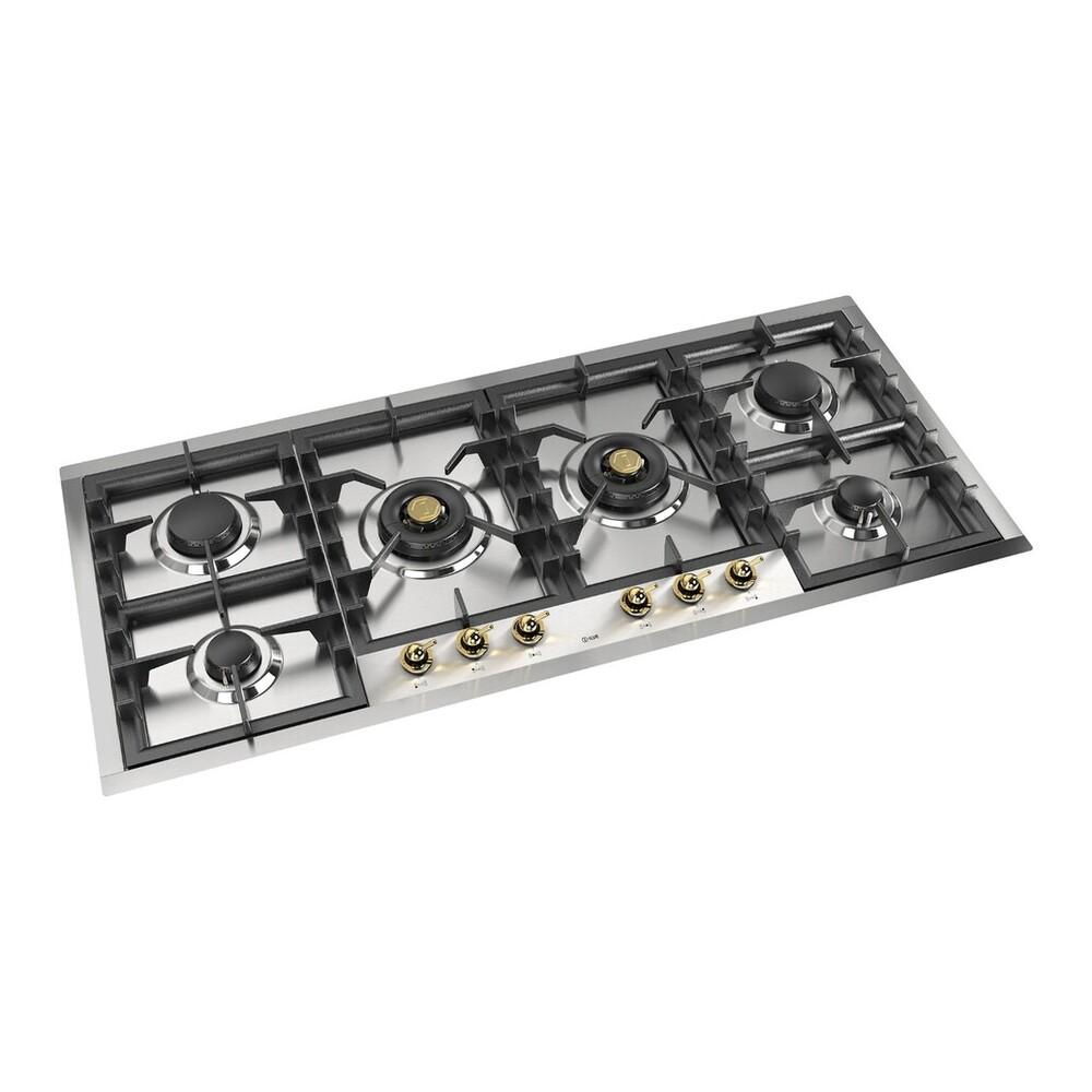 Ilve UHCPT125NSSGLP Ilve Uhcpt125Nssglp Nostalgie Ii 48 Inch Built-In Gas Cooktop With Total Black Brass Burners, In Stainless Steel (6 Sealed Burners, Liquid Propane, Brass)