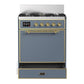 Ilve UM30QNR3BGGLP Ilve Um30Qnr3Bgglp Majestic Iii 30 Inch Dual Fuel Range With 5 Black Brass Burners, Dual Function Burner Up To 25,000 Btu (Liquid Propane, Solid Door, Blue Grey, Brass)