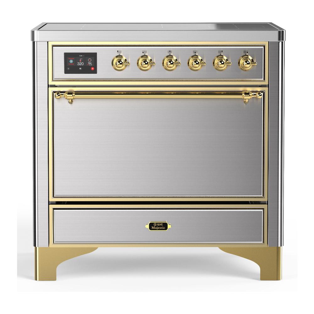 Ilve UMIB36QNR3SSG Ilve Umib36Qnr3Ssg Majestic Iii 36 Inch Induction Range With 6 Elements, 3.5 Cu. Ft. Total Oven Capacity (Solid Door, Stainless Steel, Brass)